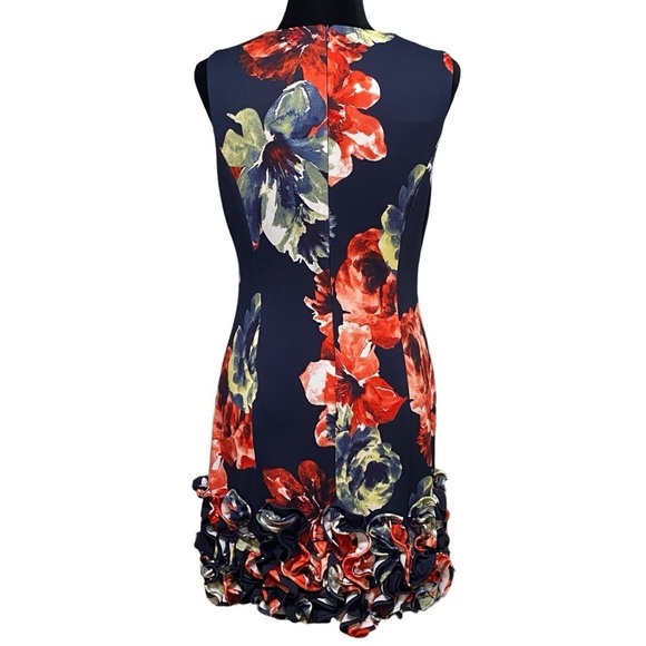 Donna Ricco Tropical Floral Cupcake Hem Scuba Sheath Dress Navy Size 10 - Picture 4 of 9